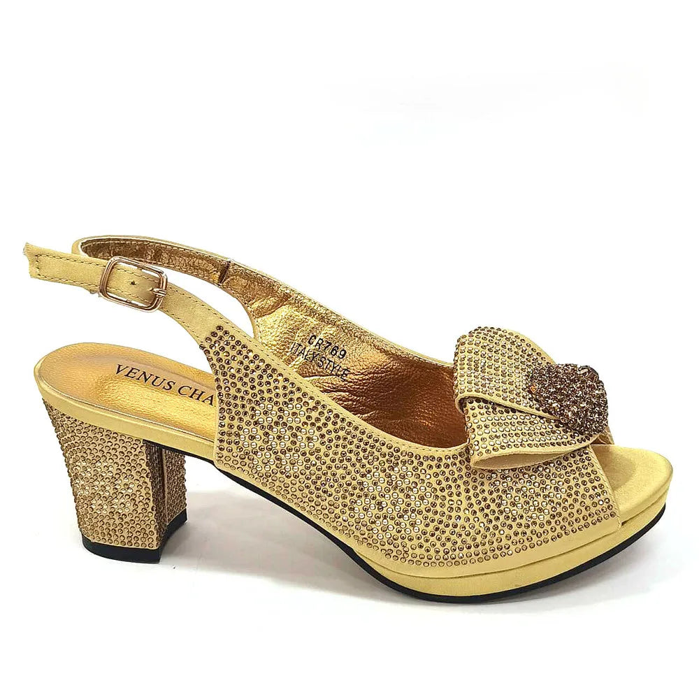 Golden Wedding Shoes and Bag Set, Diamond Decor