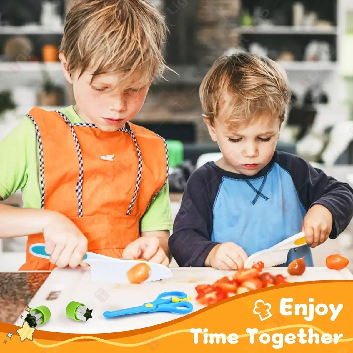 17 Pieces Kids Cooking Set Real Montessori Kitchen Tools Toddler Safe Serrated Edges with Plastic Knife Cutting Board Scissors
