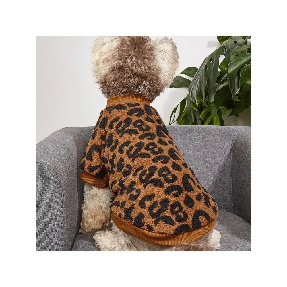 Puppy Pullover Dogs Pet Sweater Winter Leopard Print French Bulldog Winter Warm Sweater Pet Apparel Dog Clothing Kurtka Dla Psa