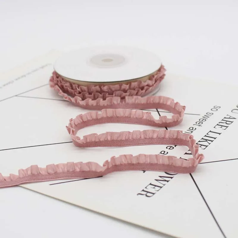 5yards 10mm Lace Elastic Ribbon Nylon Ruffled Pleated Elastic Band For Bra Waist Band Garment Lace Trim DIY Sewing Accessories