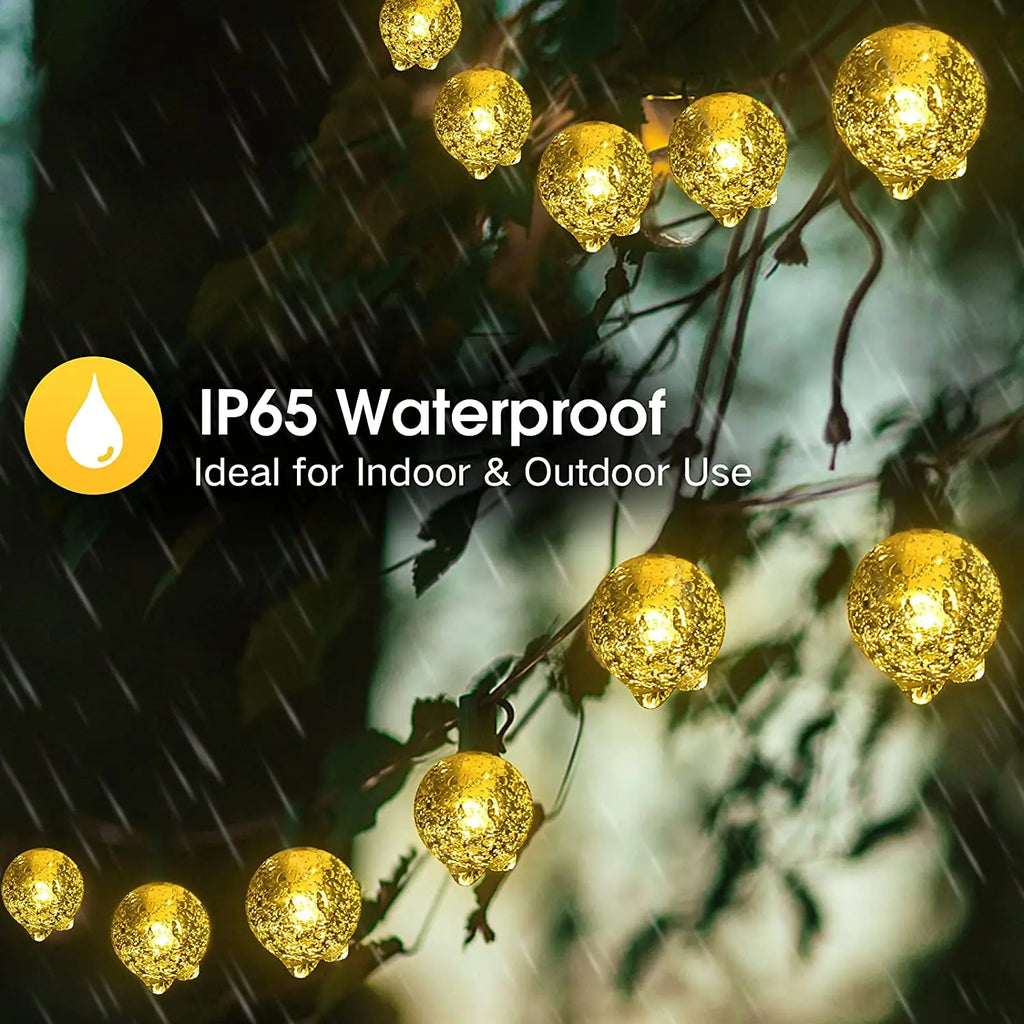 Solar String Lights Outdoor Crystal Globe Lights Waterproof Solar