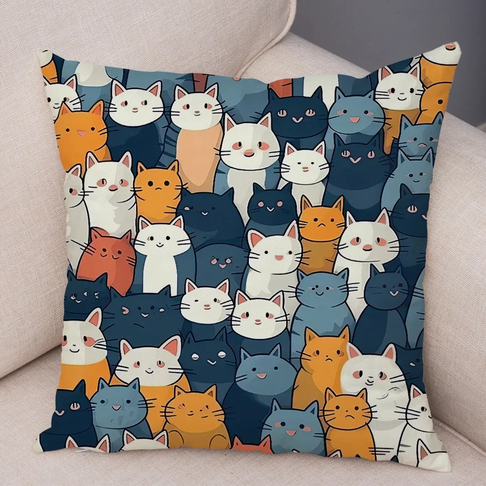 Cute Pet Hello Cat Cushion Cover Double Print Soft Plush Pillowcase for Sofa Home Car Decor Cartoon Animal Pillows Case 45x45cm