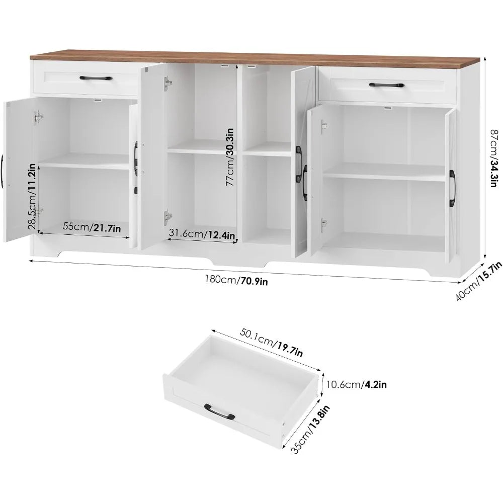 Large Kitchen Buffet Cabinet with Adjustable Shelves Storage Sideboard