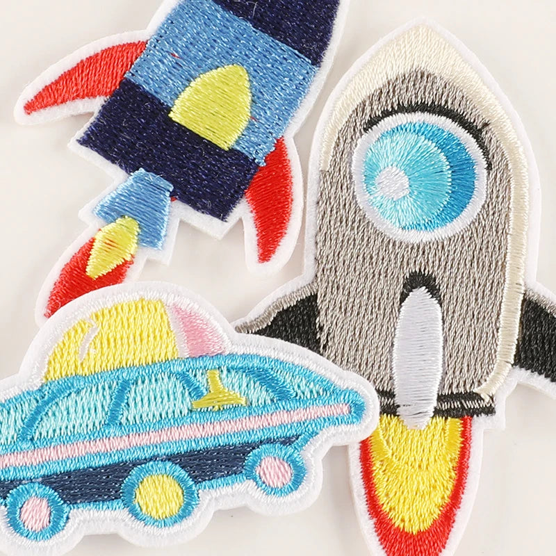 12pcs Lot Patches For Clothing Kids Boys Space Bulk Star UFO With Iron On Embroidered Diy Naszywka Thermal Parches Designer Sew