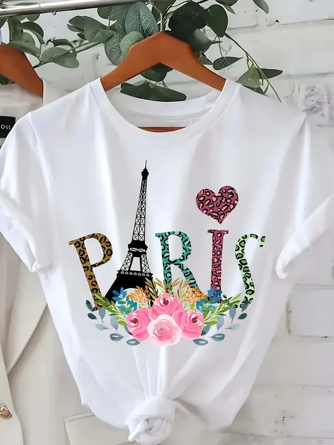 Women's Paris Graphic Tee With Floral Print