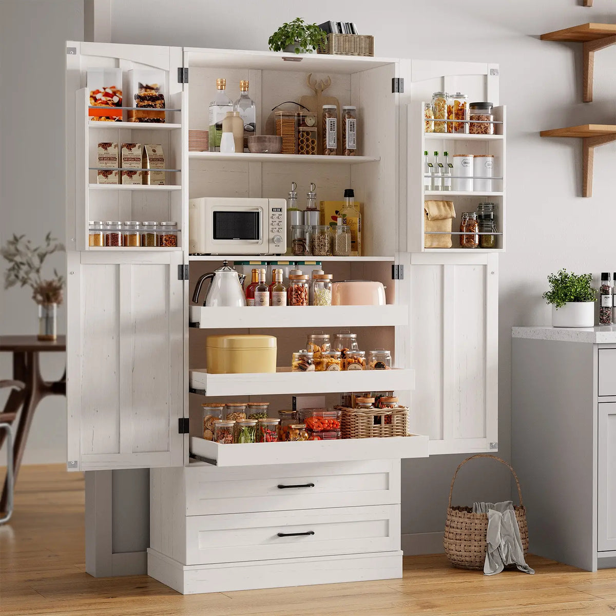 6 Door Kitchen Pantry Cabinet Pantry Storage Cabinet with Shelves