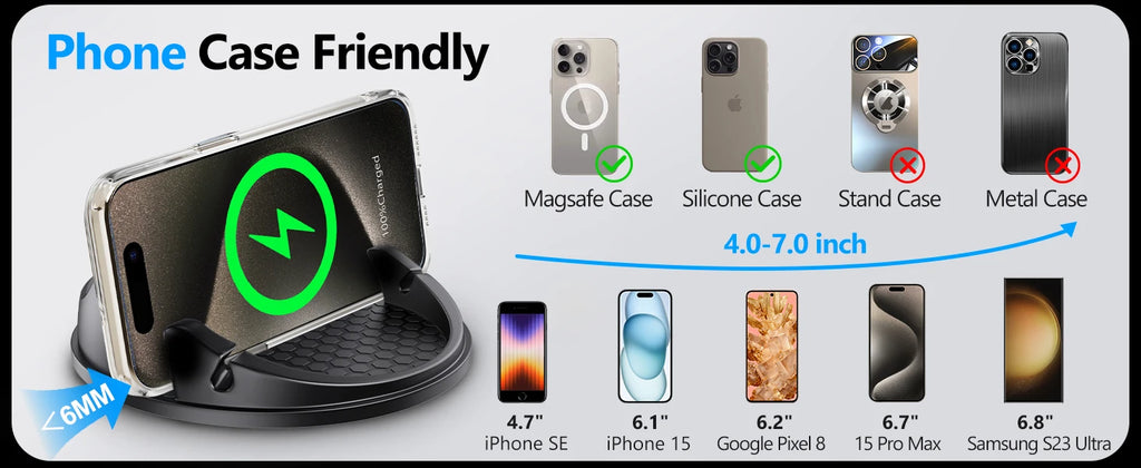 Car Phone Holder Wireless Charger Non-Slip,Mobile Phone Fast Wireless Charger for iPhone15W Wireless Car Charger Dashboard