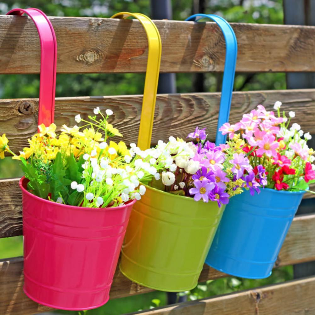 Hanging Flower Pot Natural Style Iron Metal Bucket Balcony Courtyard Home Decor Cafe Hook Wall Pot Flower Pot Garden Decoratiom