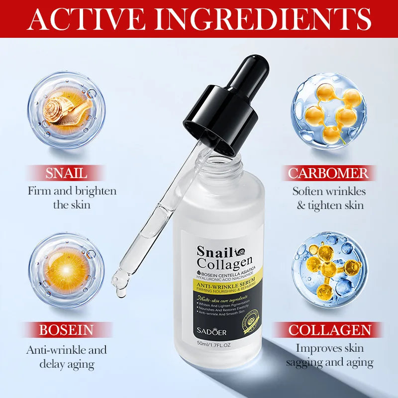 Snail Face Serum Anti-aging Wrinkle Removal Collagen Essence Facial Whitening Moisturizing Serum Firming Lifting Skin Care 50ML