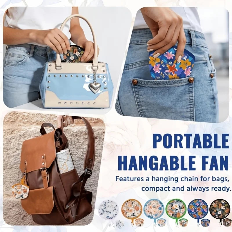 1pc Summer handheld folding fan, suitable for both men and women, round foldable hand fan, suitable for summer travel, outdoor s