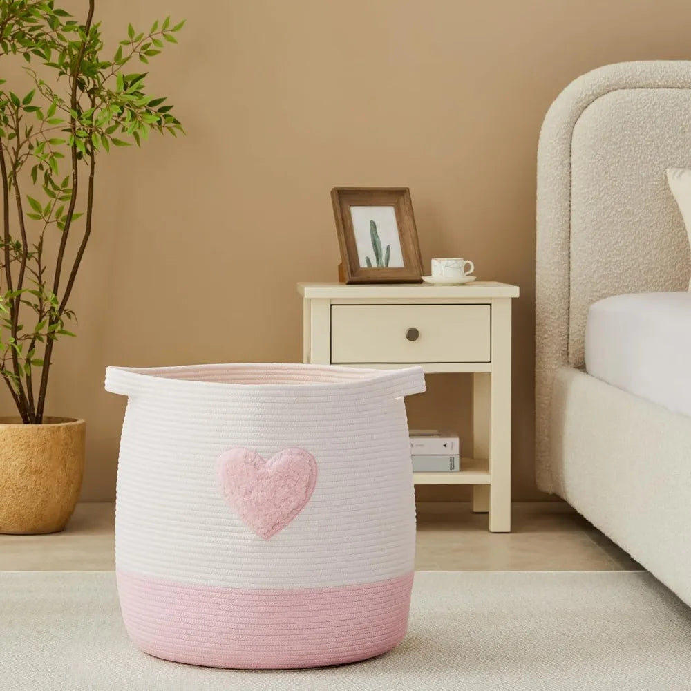 Pink Laundry Basket Hamper for Kids Girls Blanket Basket Blush Pink Baby Nursery Hamper for Girls Room Bedroom Large