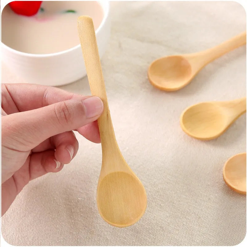 20/1Pcs Natural Wood Spoons Long Handle Soup Stirring Spoons Coffee Milk Teaspoon Scoops Home Kitchen Tableware Cooking Tools