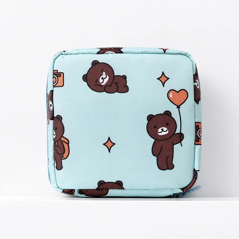 Women Girls Kawaii Napkin Sanitary Pads Bag Pouch Organizer Cosmetic Makeup Tampon Bags Cute Travel Gadgets Lipstick Storage Bag