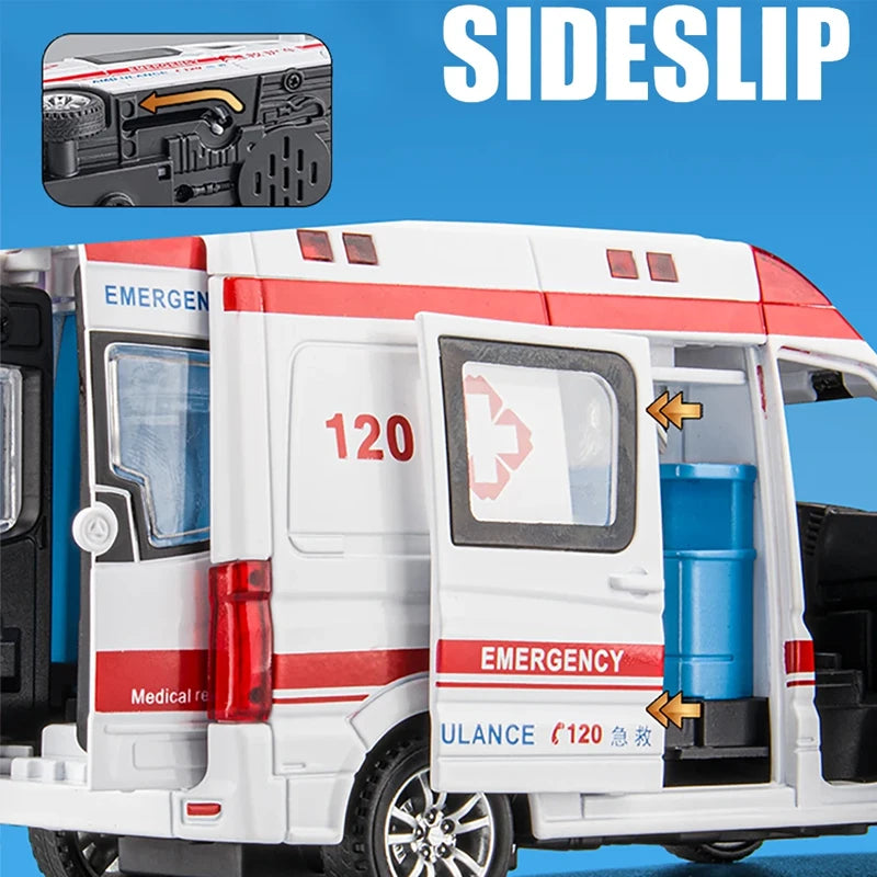 1:24 Die-Cast Ambulance Toy, Pull-Back