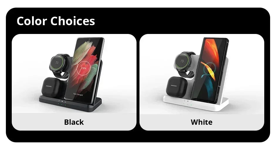 3 in 1 Wireless Charger Stand For Samsung S24 S23 S22 Ultra Note Galaxy Watch 7 6 Active Buds3/2 Pro Fast Charging Dock Station