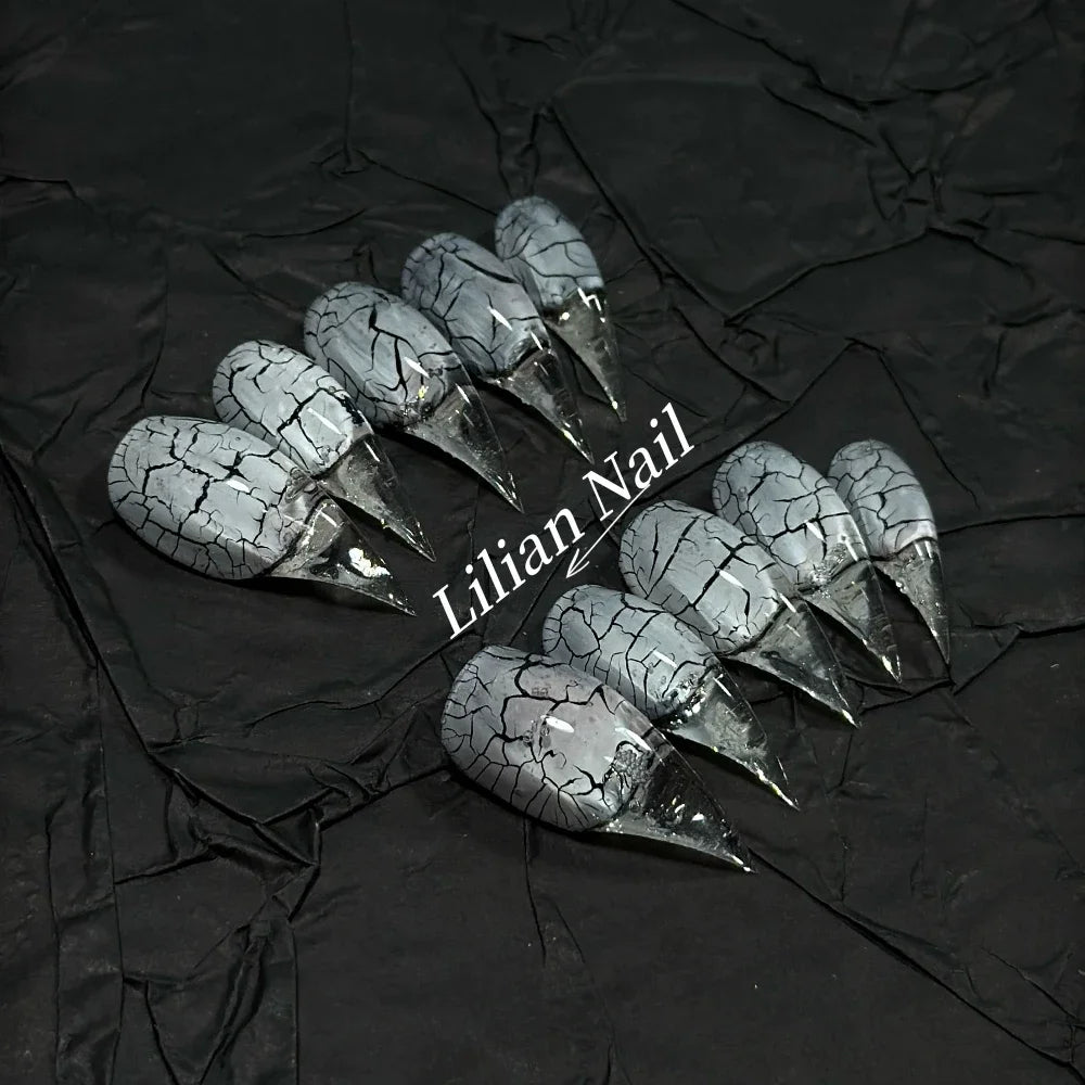 10Pcs Spice Girl Colorful Handmade Full Cover False Nail Y2K Long Dragon Shape Claw Cat Eyes Gradients Reusable Press On Nails