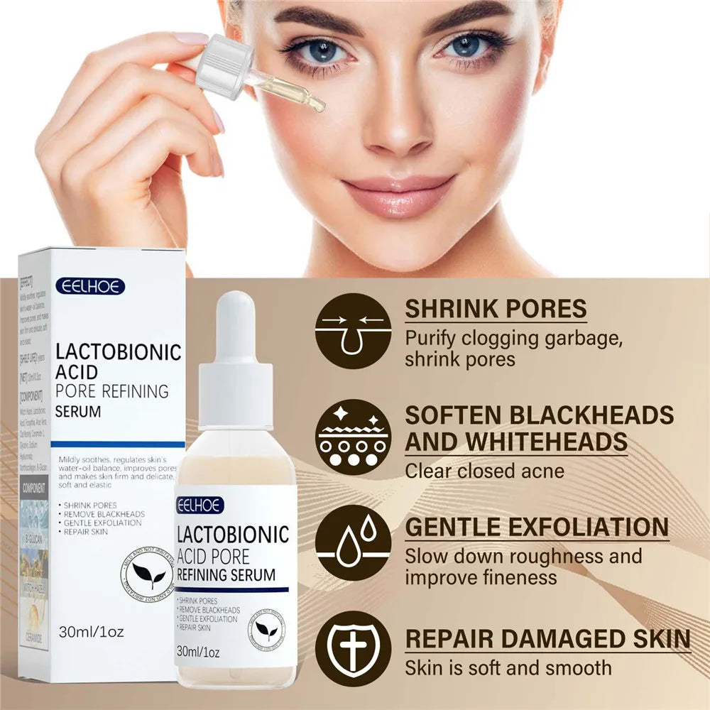 EELHOE Lactobionic Acid Pore Shrink Face Serum Skin Repair Clean Blackheads Acne Skin Care Lasting Moisturizing Korean Cosmetic