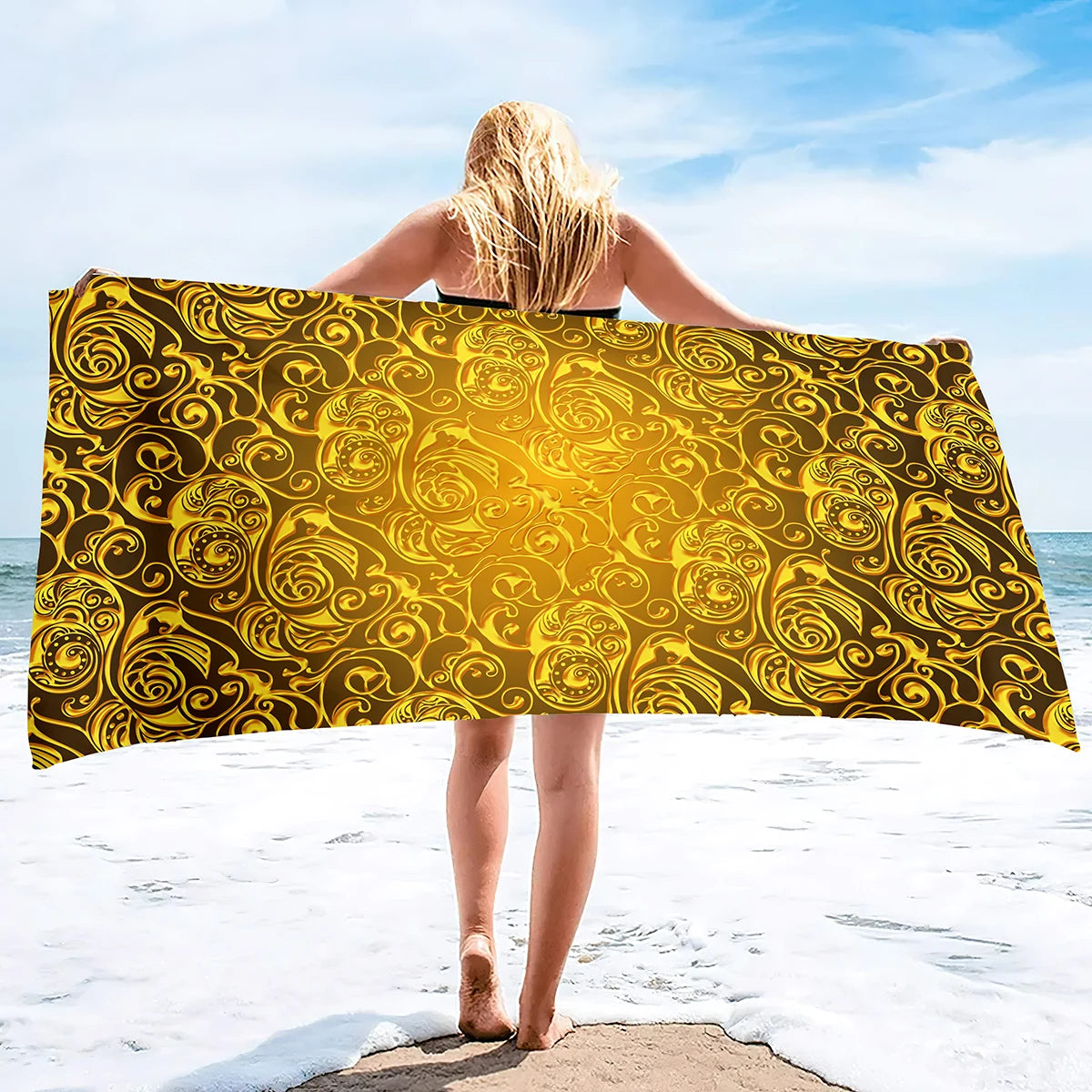 Beach Towel Vintage Gold Bath Towel Oversized,Sand Free Beach Towel Quick Dry Absorbent Towel for Travel Pool Yoga Gym Sport