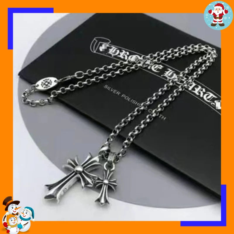 Double Cross Pendant Collarbone Necklace, Punk