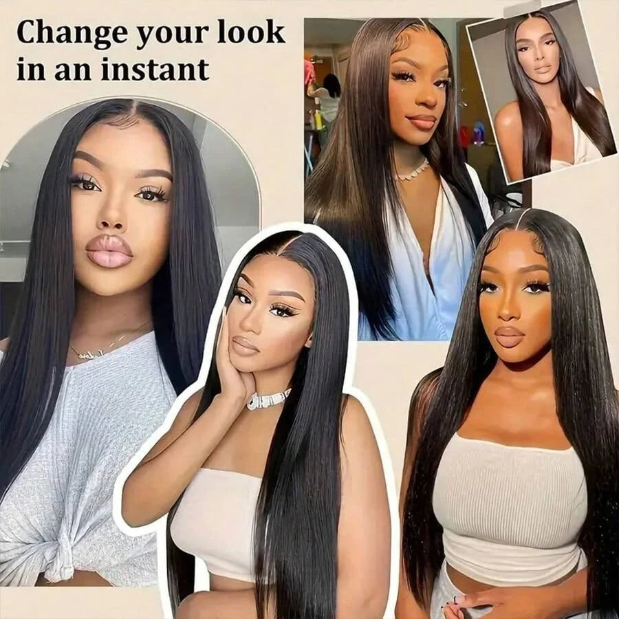 Brazilian Straight Human Hair 13x4 Transparent Swiss Lace Front Wigs Pre Plucked Baby Hair 250% Density Natural Black In Stock