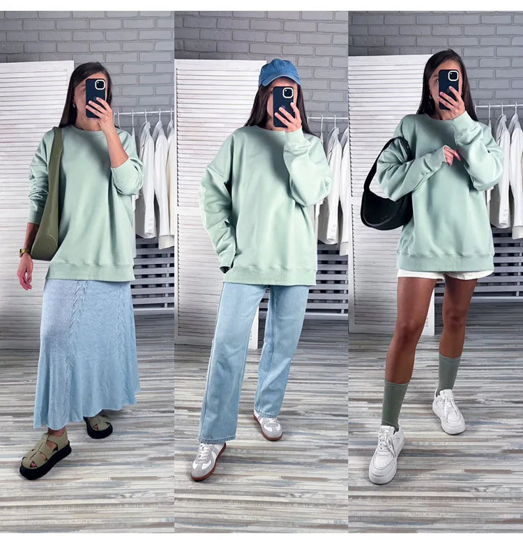 Autumn Oversized Sweatshirts Women Cotton Loose Pullovers Red O Neck Warm Sweatshirt For Women Oversize Winter Clothes Fleece