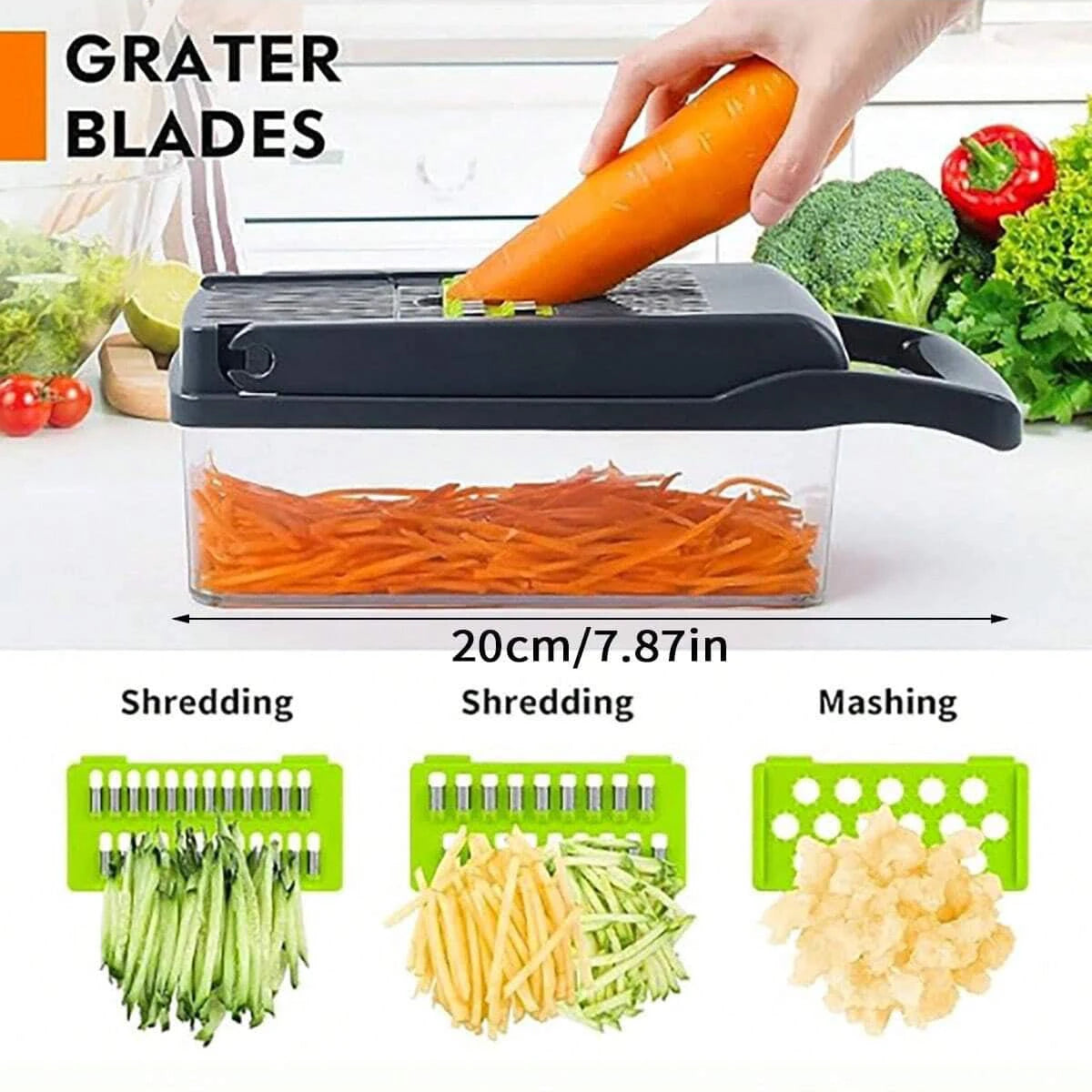 16 in 1 Multifunctional Vegetable Chopper, Onion Dicer Fruit Slicer, Potato Cutter with Storage Container, Kitchen Gadget for Fast Meal Prep, Vegetable Cutting Accessories