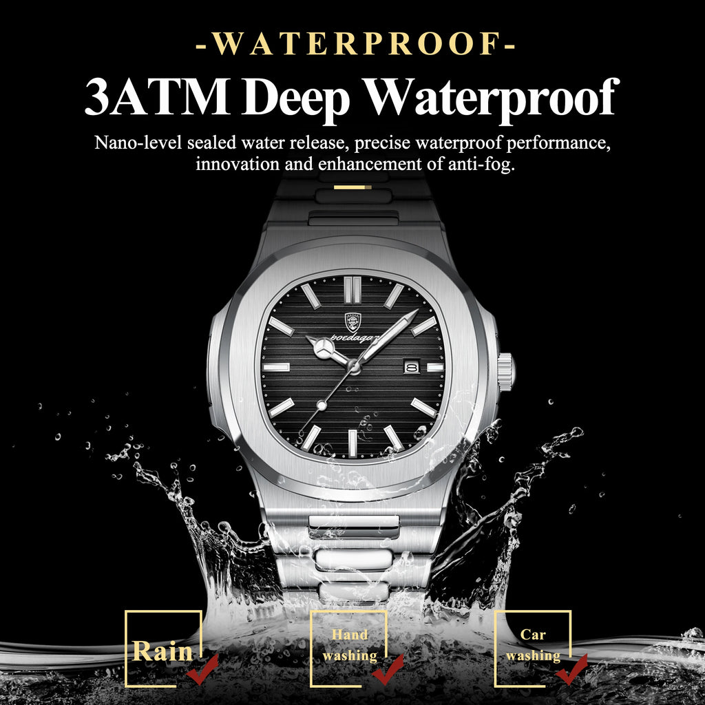 Poedagar Square Luxury Men Wristwatch Waterproof Luminous Date High
