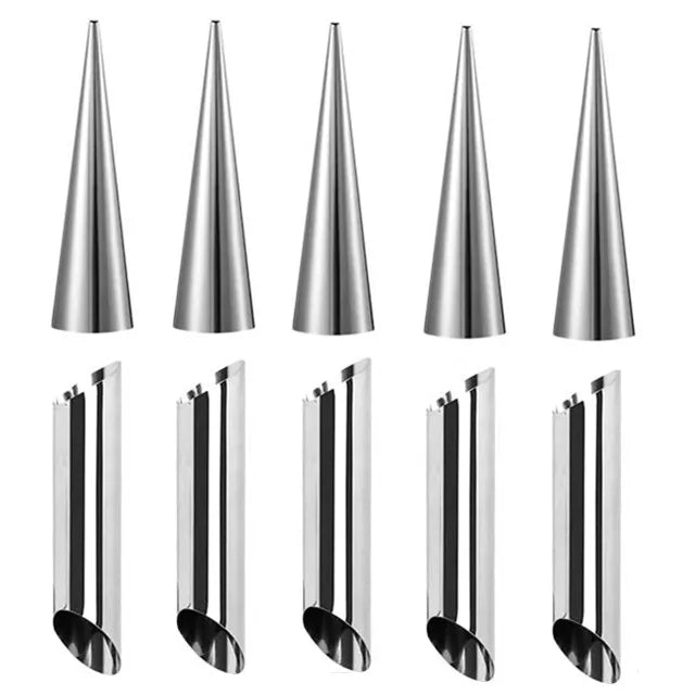 5/10Pcs Cream Horn Molds Stainless Steel Cone Tubular Shaped Mold Baking Cones Horn Pastry Roll Kitchen Cookie Dessert Tool