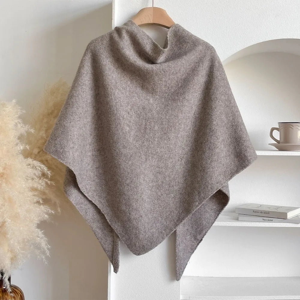 Casual Solid Color Knitted Shawl Thickened Soft Triangle Scarf Winter Warm Neck Wrap Wool Blended Shawl
