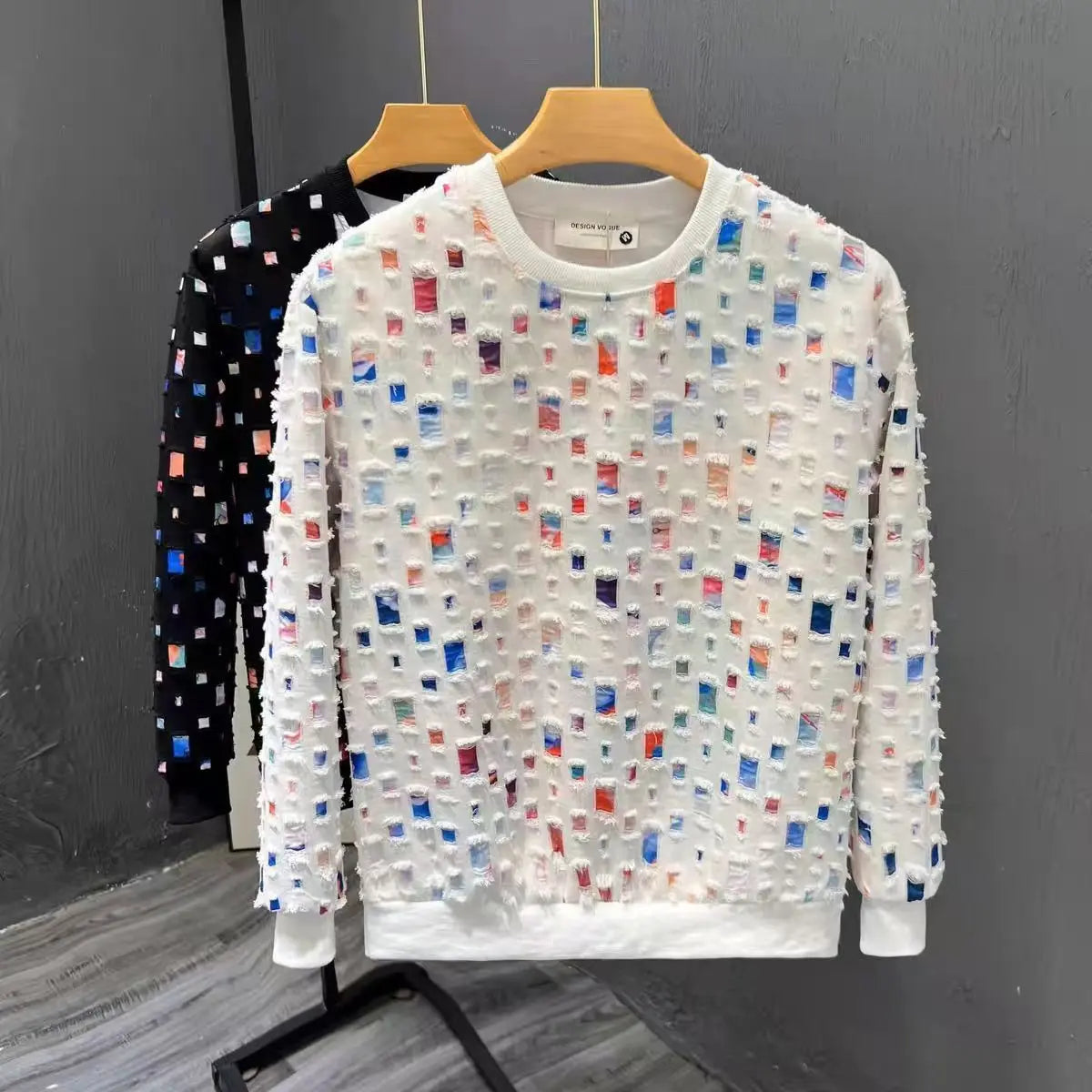 Round Neck Sweatshirt Men Spring Autumn Sportswear broken hole Pullover New Casual Fashion Hip Hop Hoodies Streetwear Top