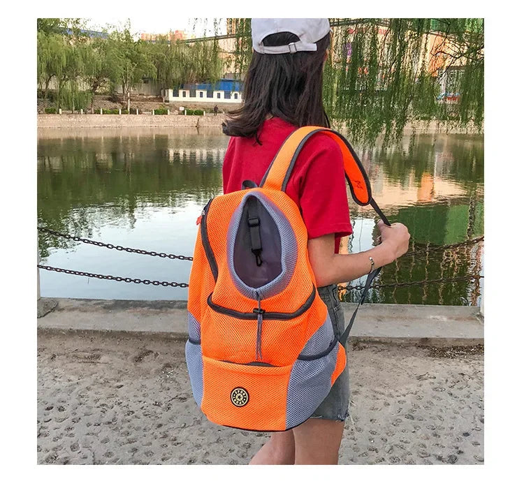 Pet Backpack Carrier for Small Dogs & Cats - Front-Folded Travel Backpack with Ventilation Mesh & Harness-Like Zipper Lock