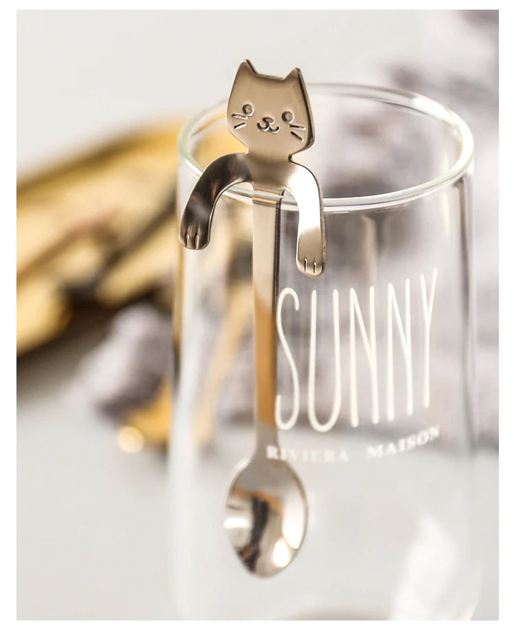 4pcs/set Stainless Steel Mini Cat Kitten Design Stainless Steel Coffee/Tea/Dessert/Drink/Mixing/Milkshake Spoon Flatware Gadgets