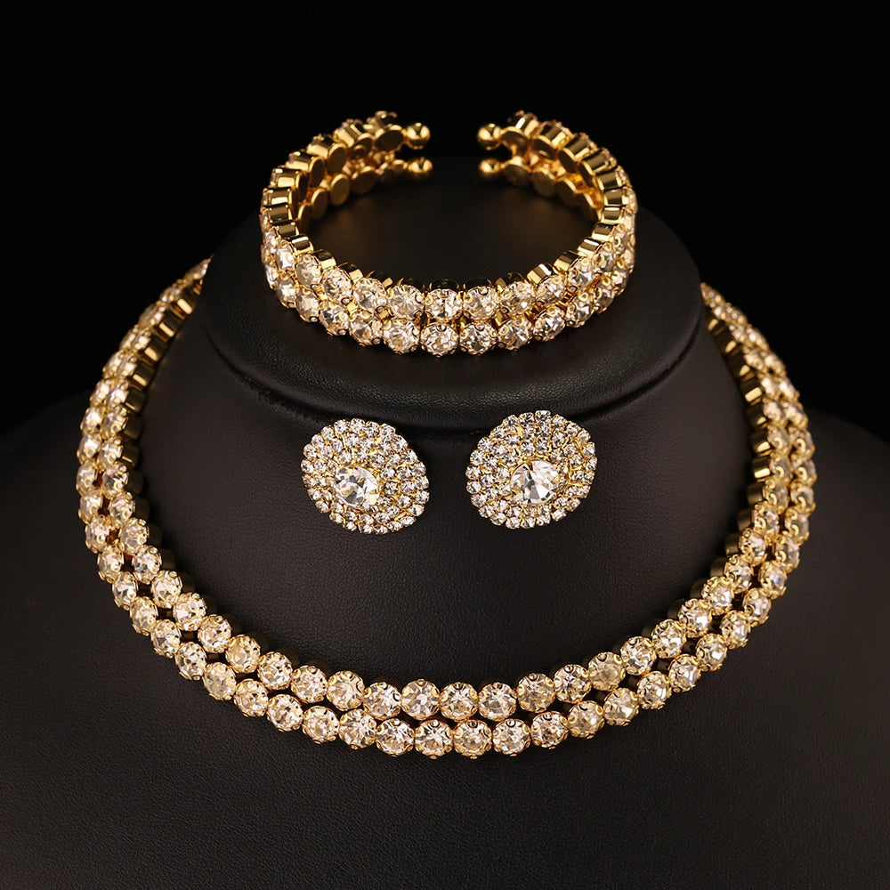 TREAZY Gold Color Crystal Rhinestone African Bridal Jewelry Sets