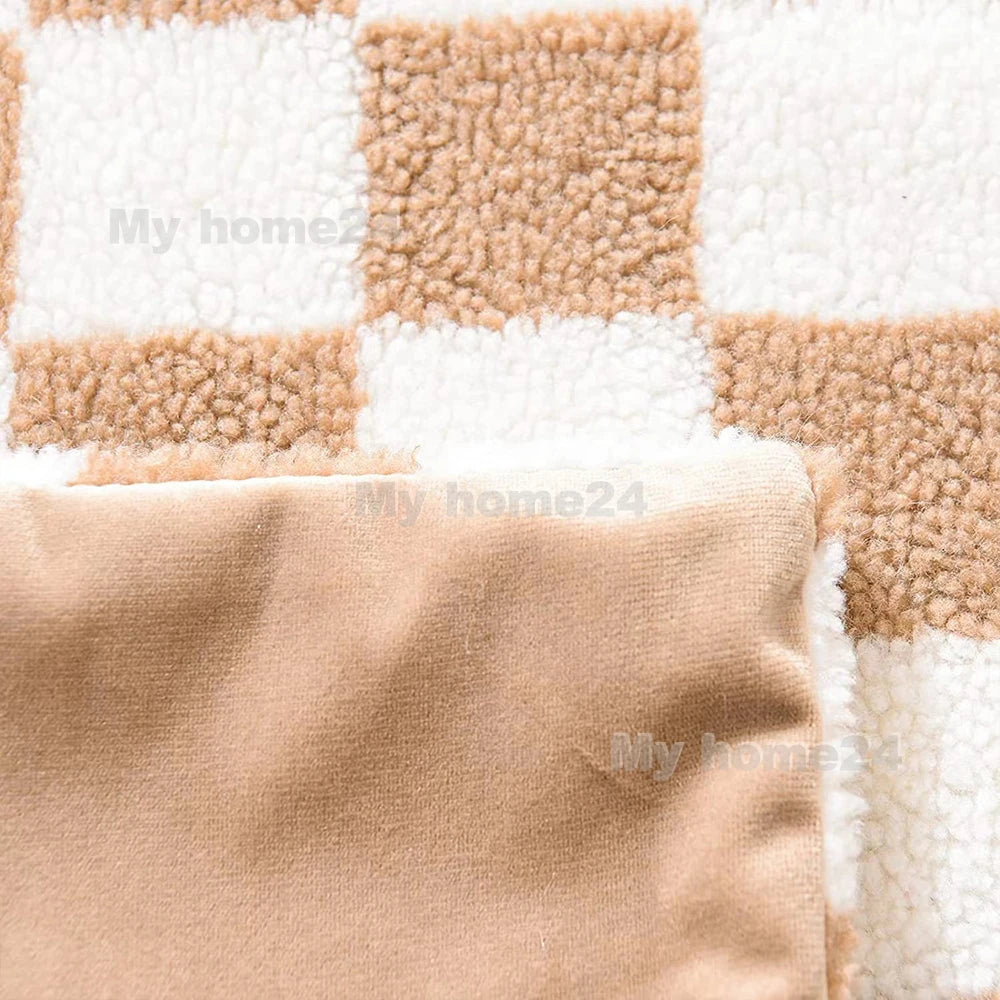 1Pc 45*45cm 50*50cm Checkerboard Plaid Plush Cushion Cover Knitted Car Sofa Throw Pillow Cover Short Fleece Pillowcase Cushion
