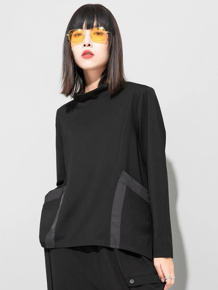 EAM Loose Fit Pocket Irregular Black Sweatshirt New Stand Collar Long Sleeve Women Big Size Fashion Spring Autumn 2026 1DE4263