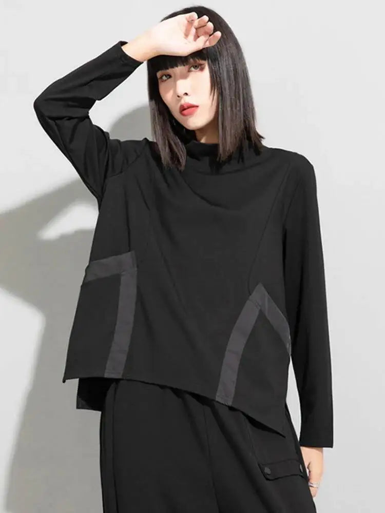 EAM Loose Fit Pocket Irregular Black Sweatshirt New Stand Collar Long Sleeve Women Big Size Fashion Spring Autumn 2026 1DE4263