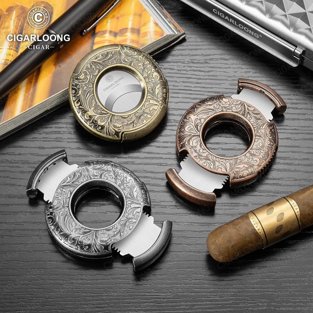 CIGARLOONG Cigar Cutter Portable Round Scissors Stainless Steel Large Caliber Smooth Flat Cutter Art Gift Box Packaging CE-25FJ