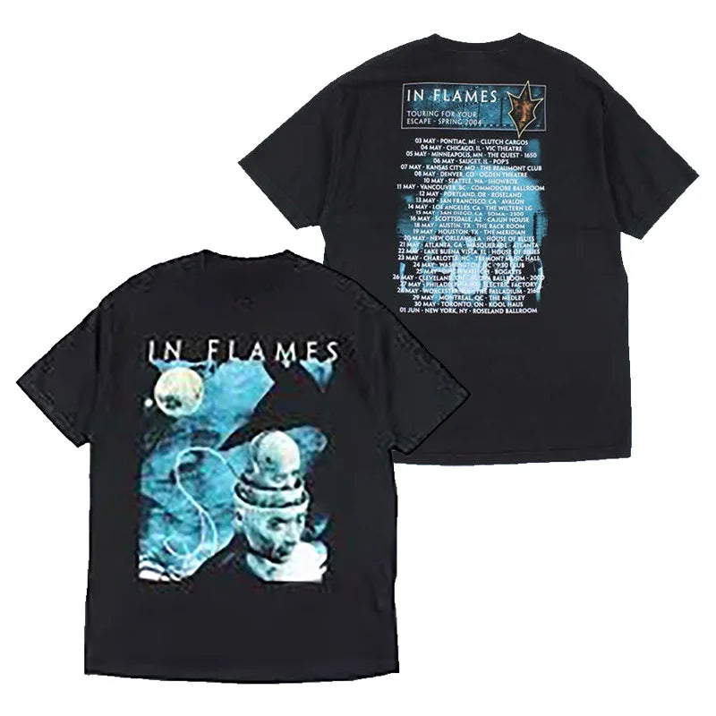 Y2k in Flames Band's Swedish Metal Rock Men's Short-sleeved Pure Cotton Printed T-shirt From An American/European Trendy Brand