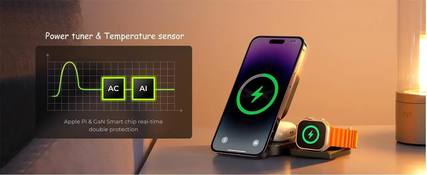 3 in 1 Tiny Foldable Wireless Charger Stand for iPhone 15 14 13 12 Pro Max Apple Watch 8 7 Holder Magnetic Fast Charging Station