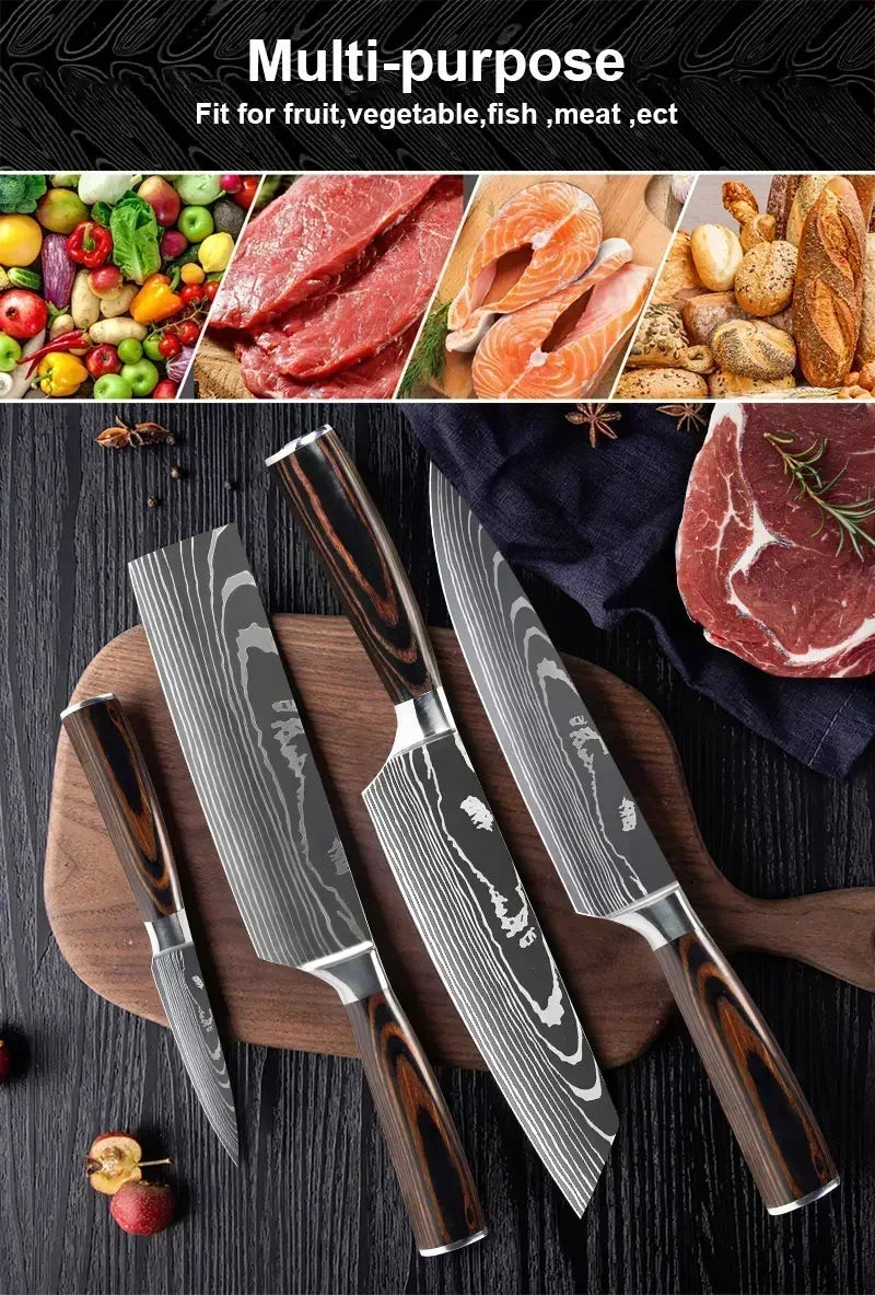 Professional Kitchen Knives Damascus Japanese Santoku Cleaver Slicing Knife Stainless Steel Boning Knife Butcher Cleaver Knife