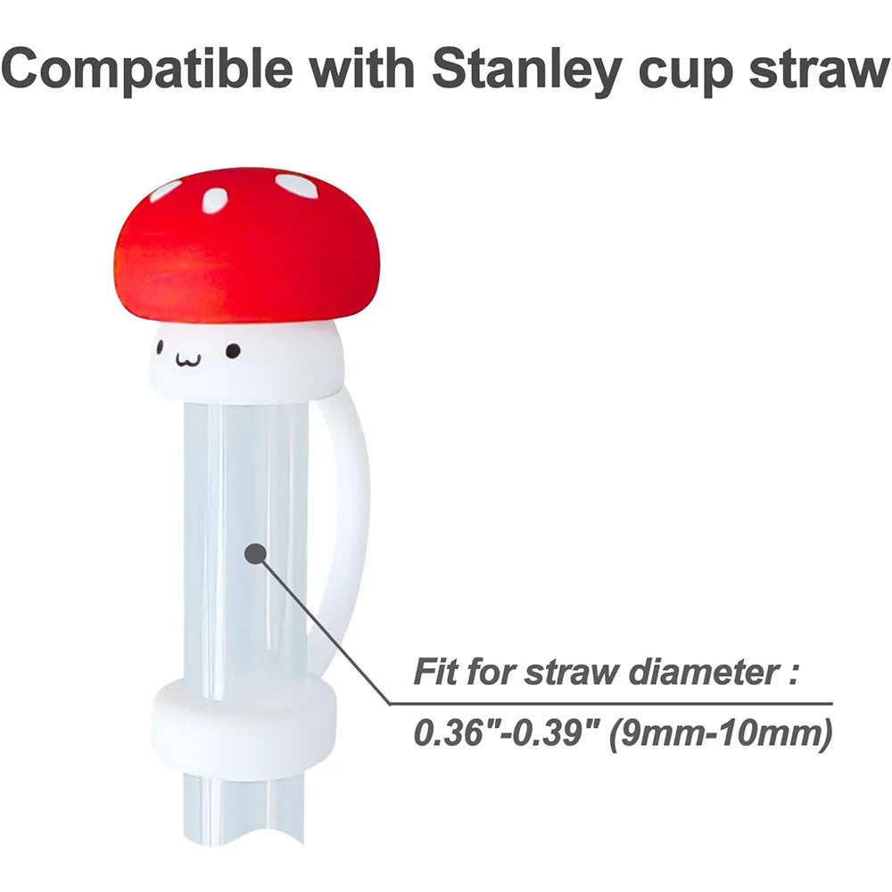 3D Cute mushroom Silicone Straw Covers For Stanley Water Glass Bottle Drinking Dust Cap Straw Tip Cover Cup Accessories For 10mm