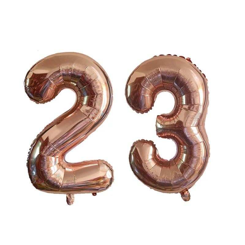 2pcs 32inch Rose Gold Balloon Number Banner 18 25 30 40 50 60 Birthday Party Decoration Kids Adult Anniversary Digit Foil Ballon