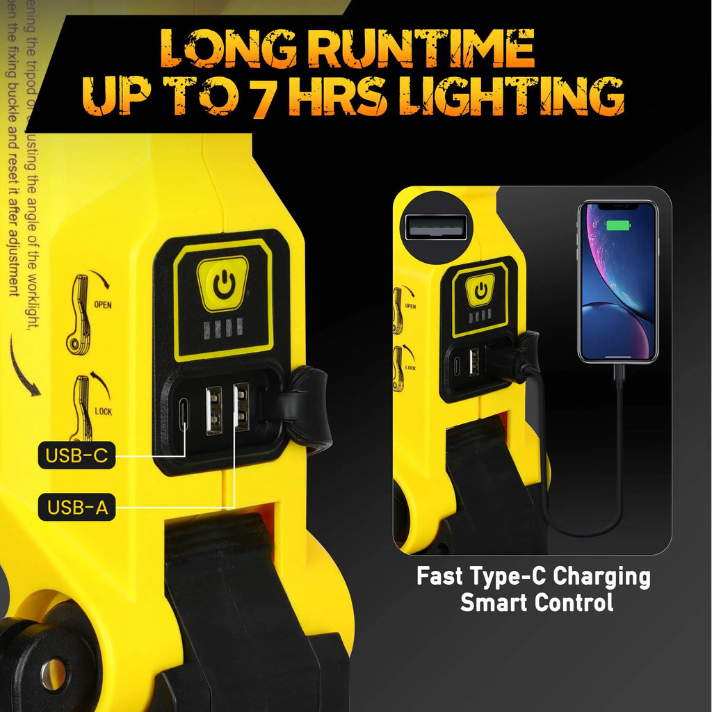 LED Work Light 80000LM Rechargeable Construction Light with Power