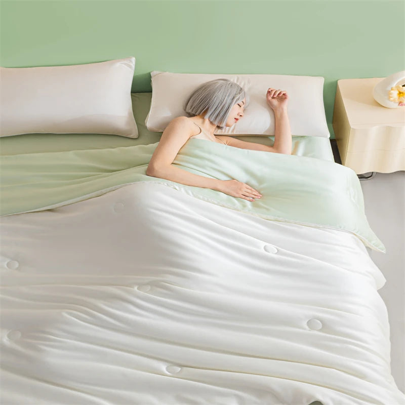 New Cooling Sensation Summer Duvet Brings Coolness Washed Ice Silk Blanket Instant Cool Quilt All Ages Silky Touch Comforter Set