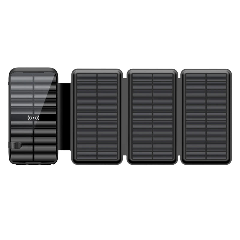 43800mAh Solar Power Bank Quick Wireless Charger External Battery Pack PD 20W Powerbank Built Cables LED Light for iPhone Xiaomi