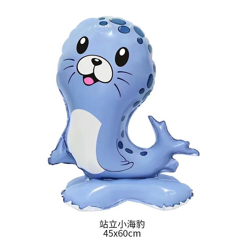 Standing Cute Animal Giraffes Seals Turtles Sharks Dolphin Bunny Foil Balloons Animal Sea Zoo Themed Birthday Party Decorations