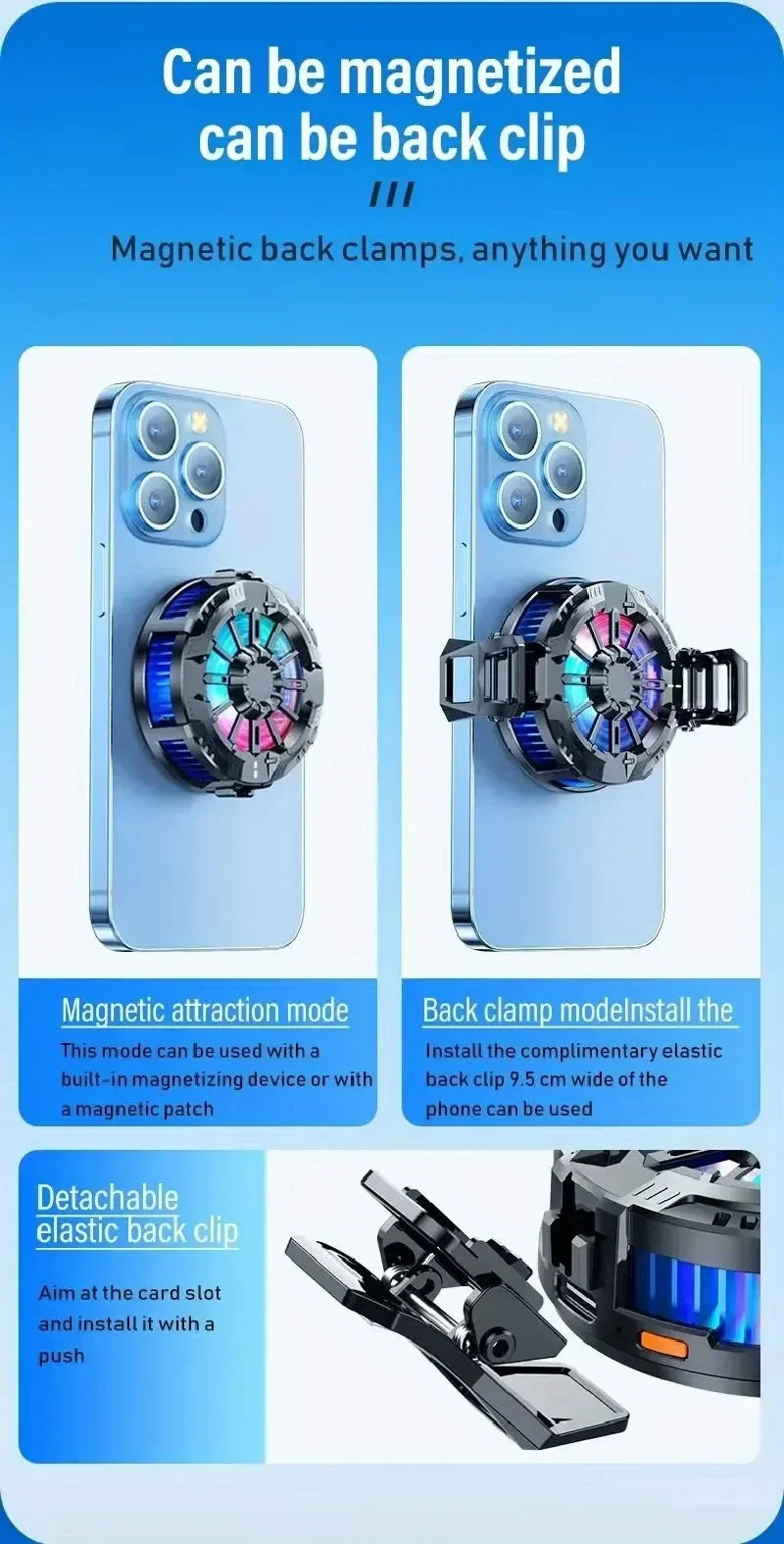 Coooler Fan Magnetic Wireless Charger Phone Back Clip Radiator RGB Light For Magsafe iPhone 16 15 14 13 12 Pro Max Fast Charging