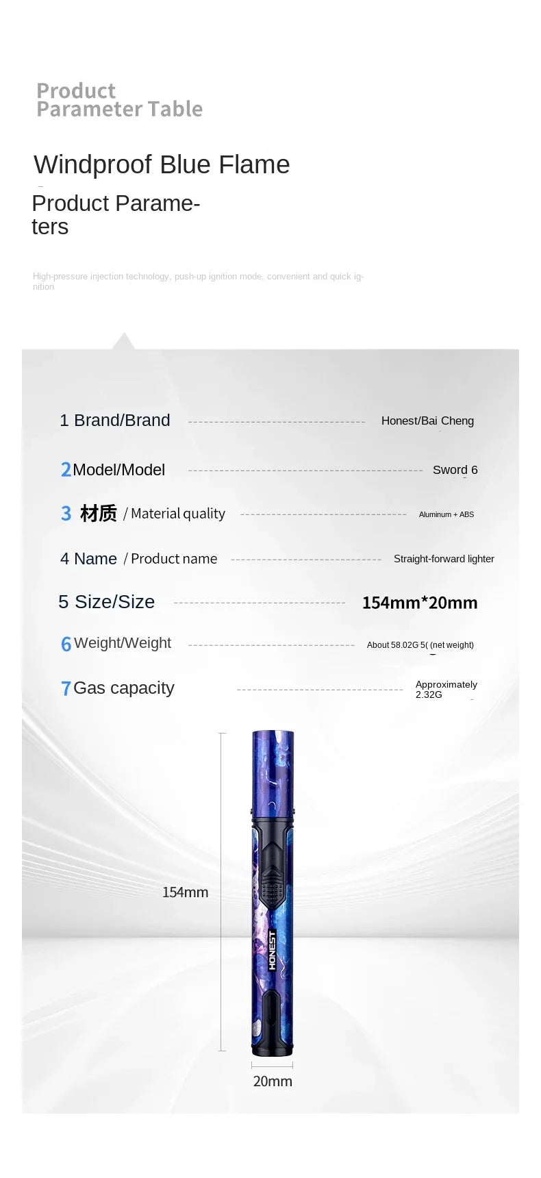 HONEST Metal Windproof Lighter Refillable Pen Torch Lighter Jet Flame Butane Lighter Kitchen BBQ Candle Camping Men's Gadget
