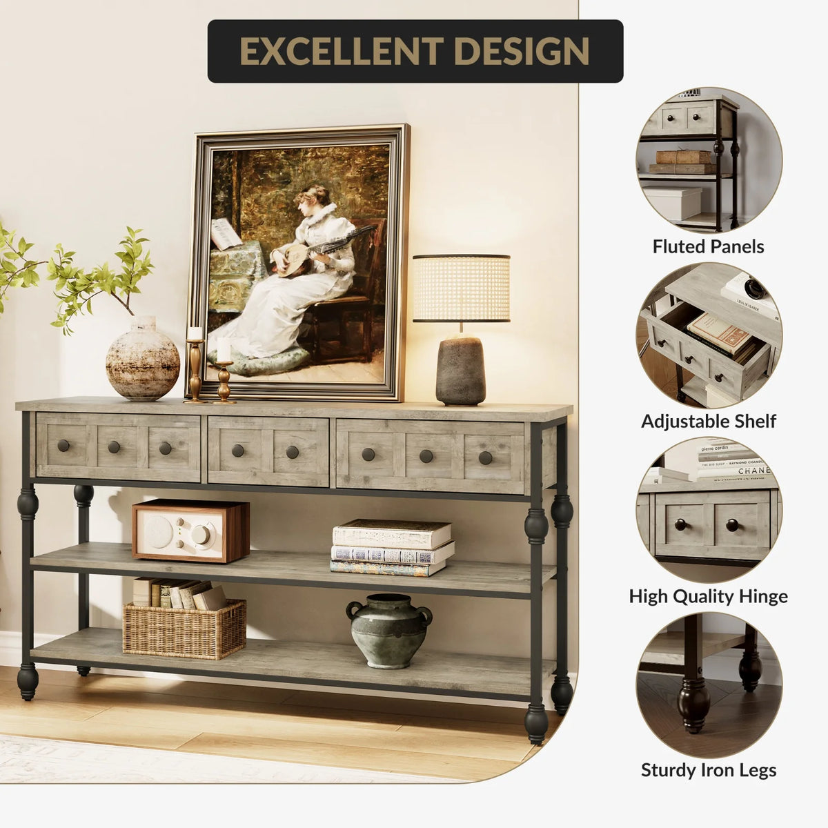GarveeLife Farmhouse 52" Narrow Console Table