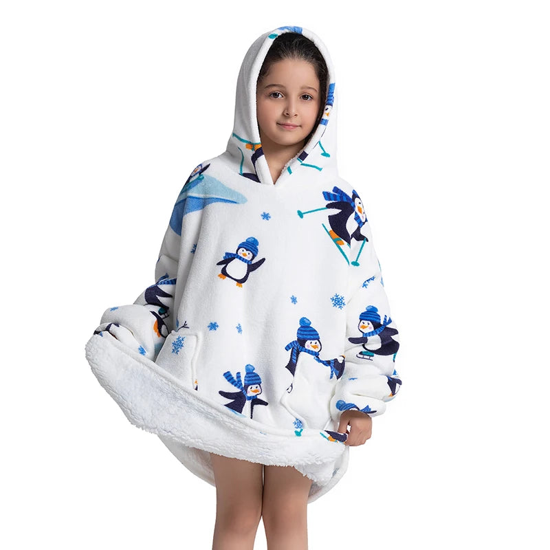 Winter Hoodies Sweatshirt Women Men Pullover Fleece Giant TV Oversized Blanket with Long Flannel Sleeves
